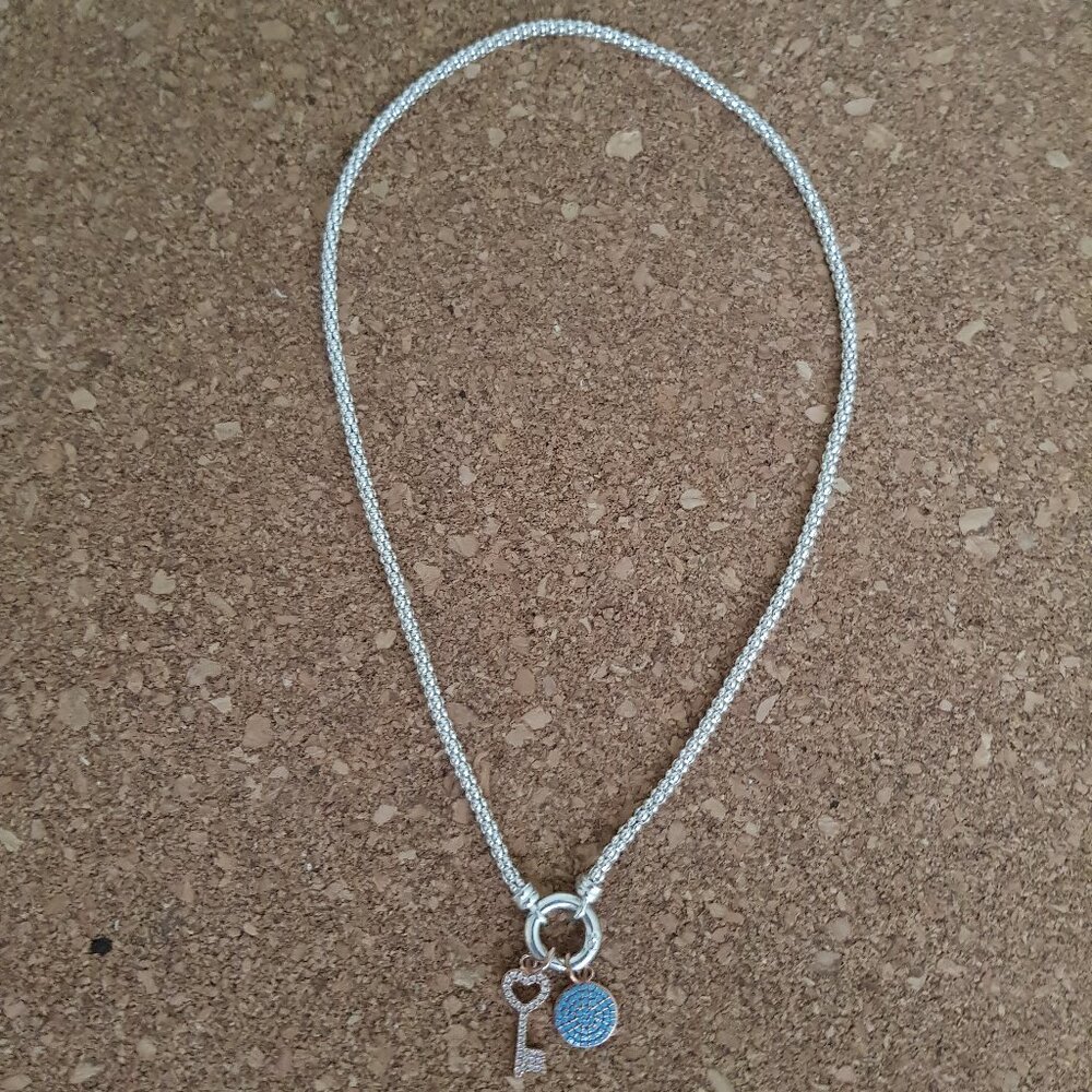 Italian popcorn sterling silver necklace with charms